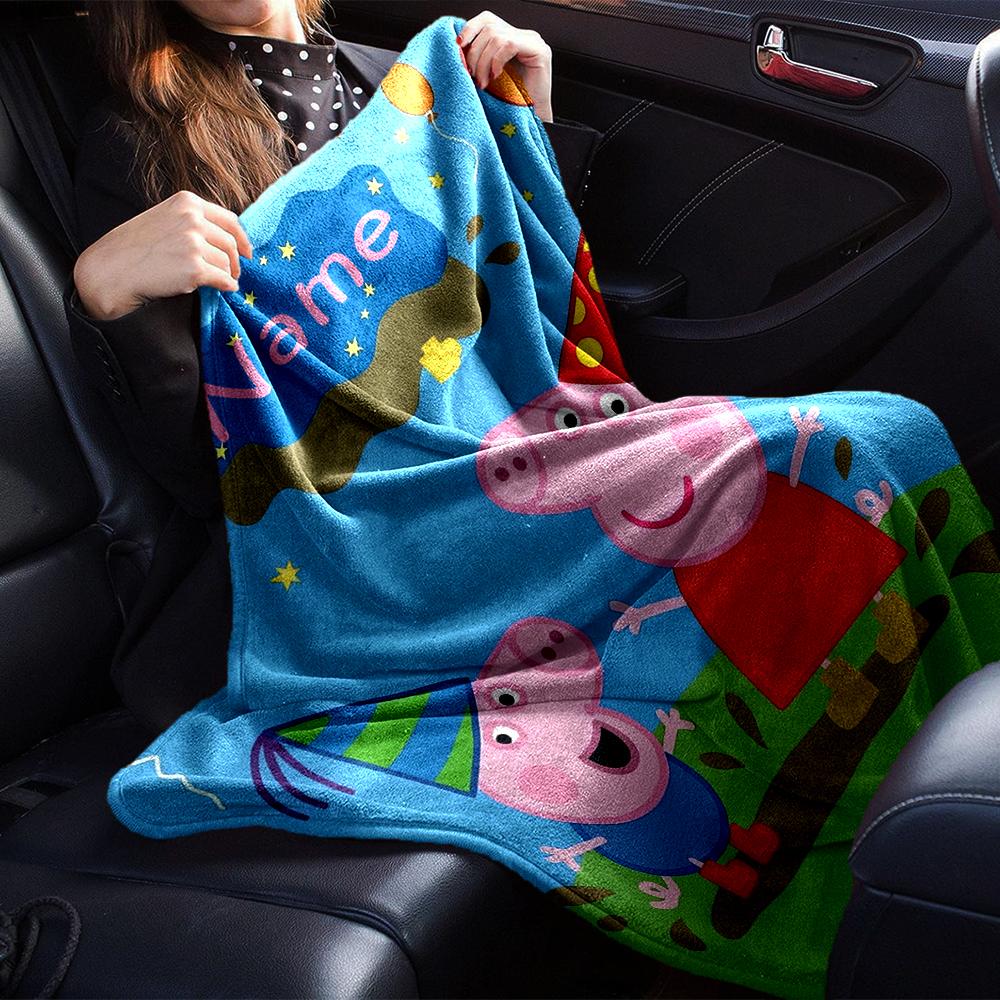 Custom Name Peppa Pig Theme Printed Blanket - Perfect for Couch, Bed, Travel & Outdoor Use | Machine Washable, Cozy & Durable.