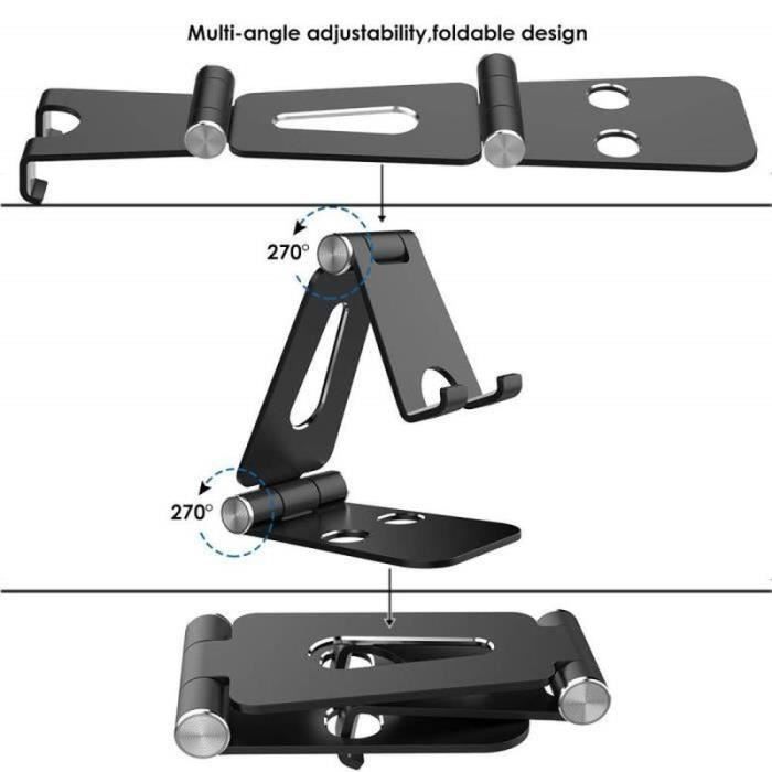 Support Téléphone - YW21080 - Aluminium - Noir - Compatible 4-8 pouces - Support Tablette