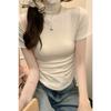 Футболка женская с присборенной талией, полувысоким воротом, коротким рукавом и плечом, весенне-летняя новинка, облегающая, модная, для ношения под верхнюю одежду
