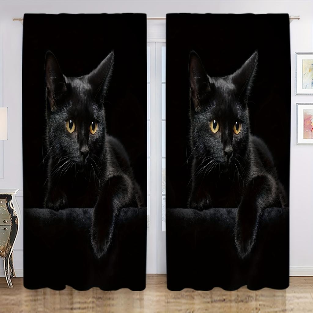 2pcs Rustic Animal Cat Print Semi Blackout Curtains Fashionable Curtains For Bedroom Office Kitchen Living Room Study Room Home