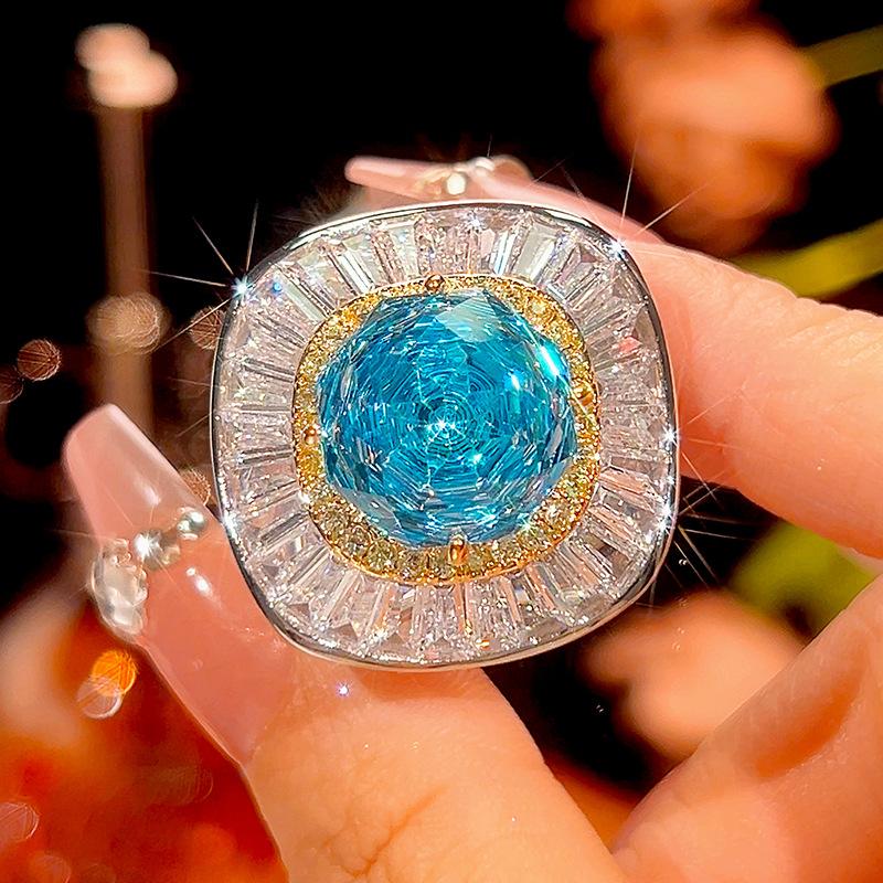 Осенне-зимние украшения Медное основание Позолота Роза Огранка Морской синий Темперамент Легкая роскошь Костюм Женский 14-10 мм