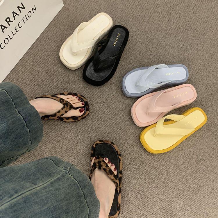 Французский сказочный стиль шлепанцы на толстой подошве красивые шлепанцы с леопардовым принтом женская летняя обувь приморские пляжные сандалии сандалии