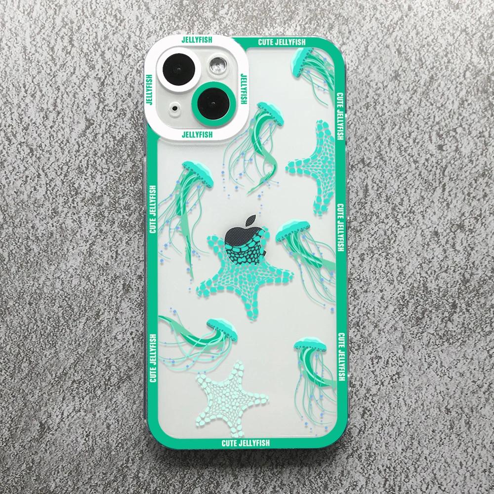 Забавный Мультяшный Медуза Чехол для Телефона Для iPhone 17 16 15 14 13 12 11 Pro Max Mini Plus 7 8 Air Ударопрочный Прозрачный Мягкий Чехол