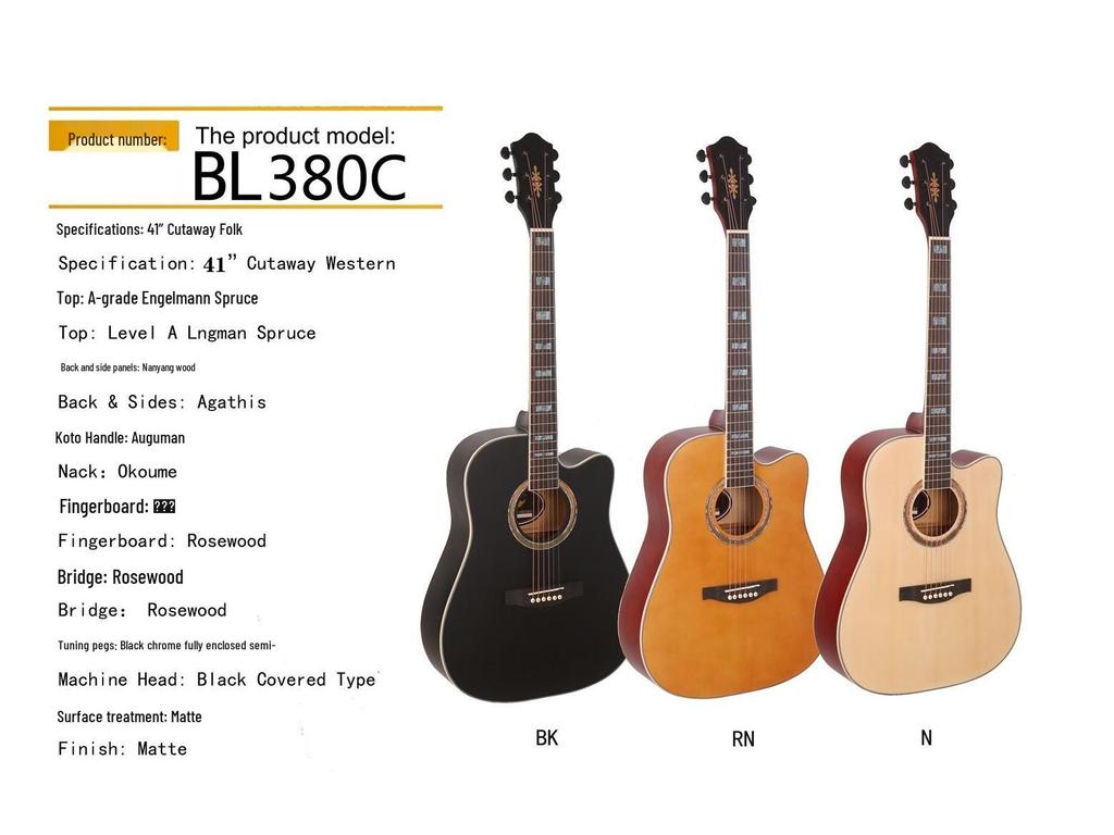 40-41 Inch Solid Wood Acoustic Guitar with Matte Finish and Low String Action