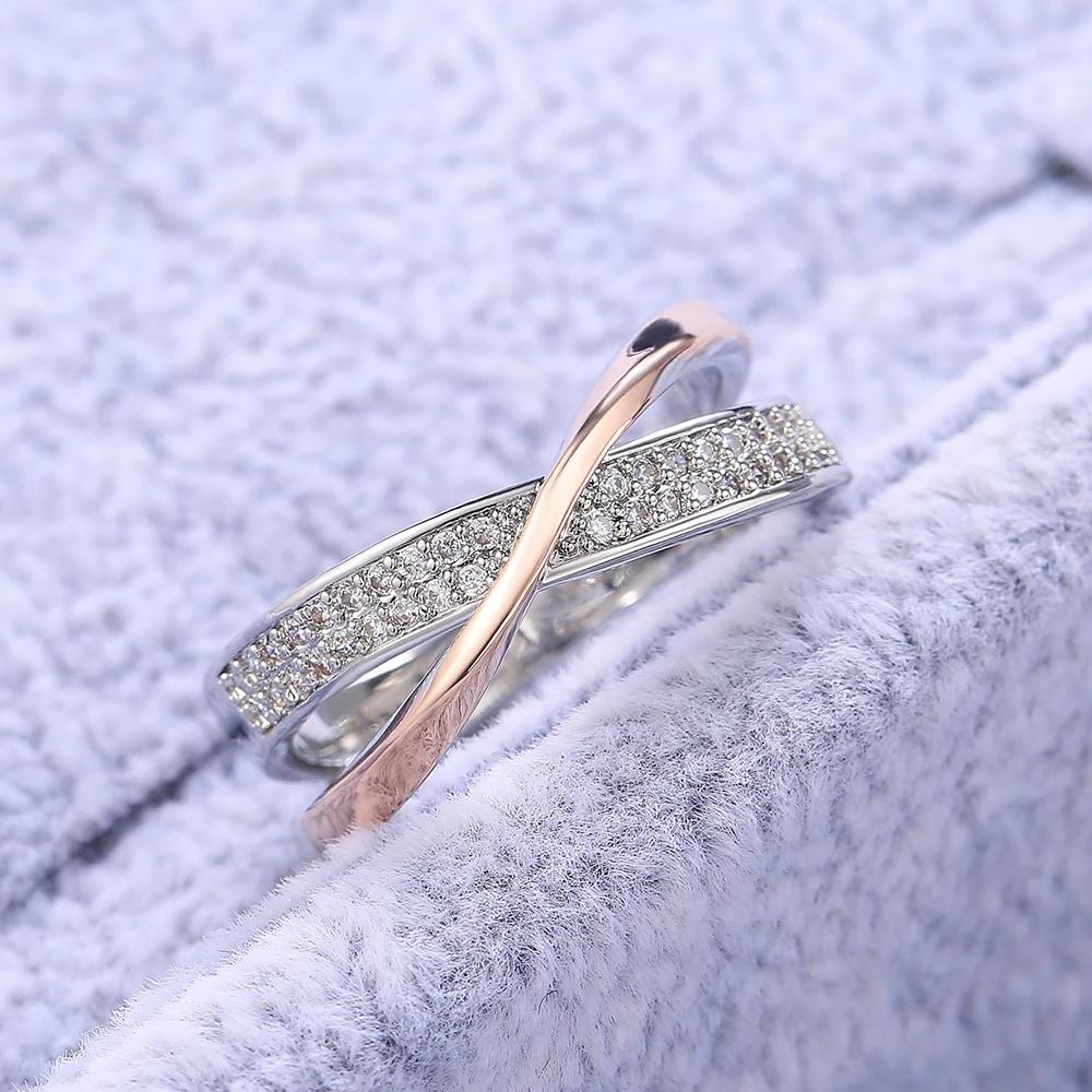 Нежные простые двухцветные кольца в форме креста из розового золота с ослепительным цирконием и бесконечностью для женщин