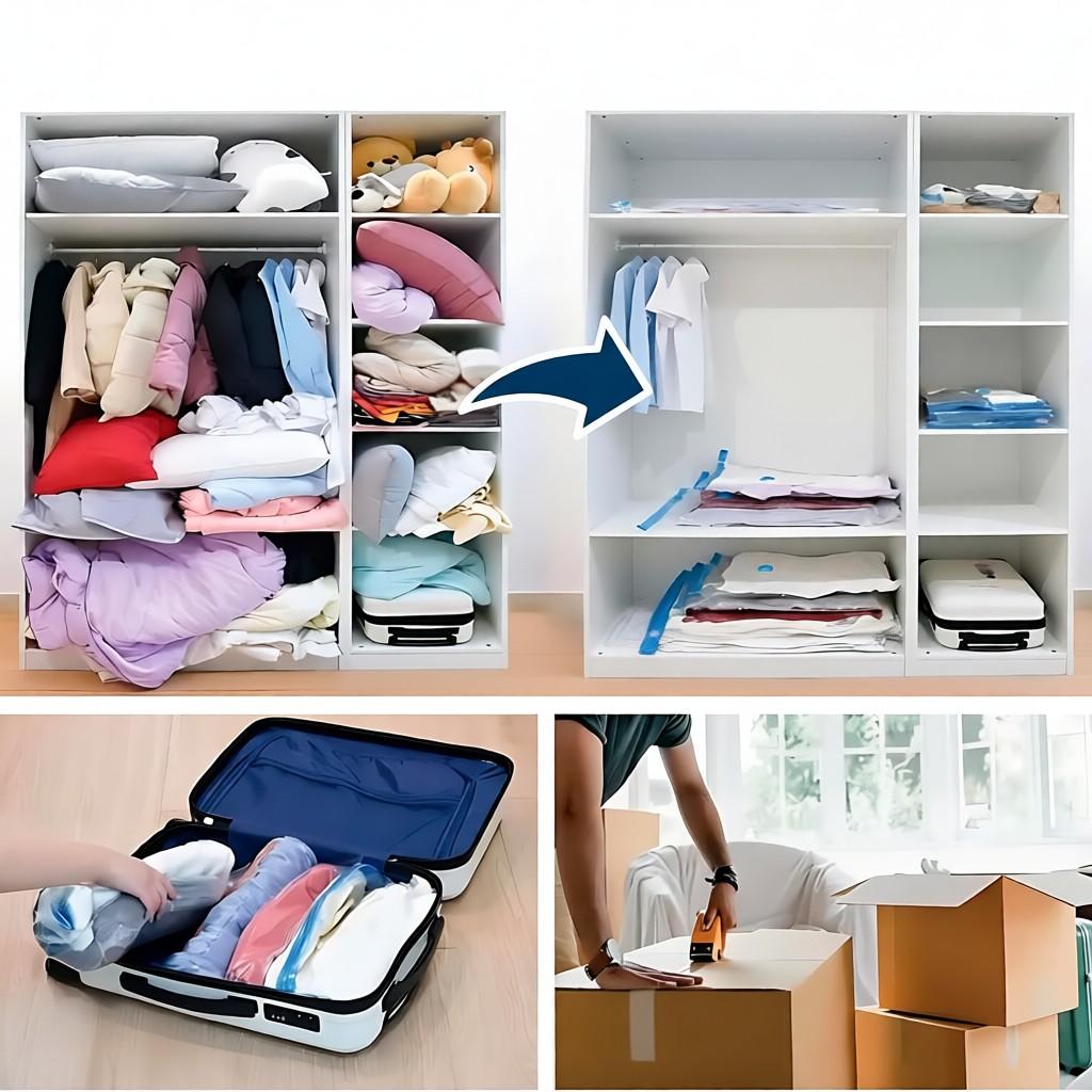 Set Contains 10 Vacuum 50x70 cm vacuum bags   hand pump   durable compact reusable puncture resistant ideal for organizing clothes travel and su