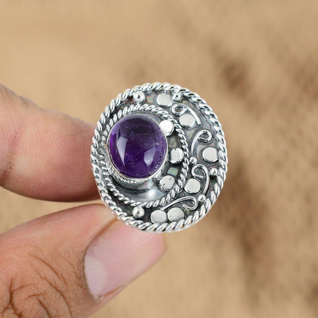 Натуральный африканский аметист, обещающее фиолетовое регулируемое кольцо из серебра 925 пробы