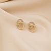 FTCY Gold Color Double Circle Stud Earrings For Women Korean Exquisite Simple Metal Crystal Earring Luxury Party Jewelry Gifts