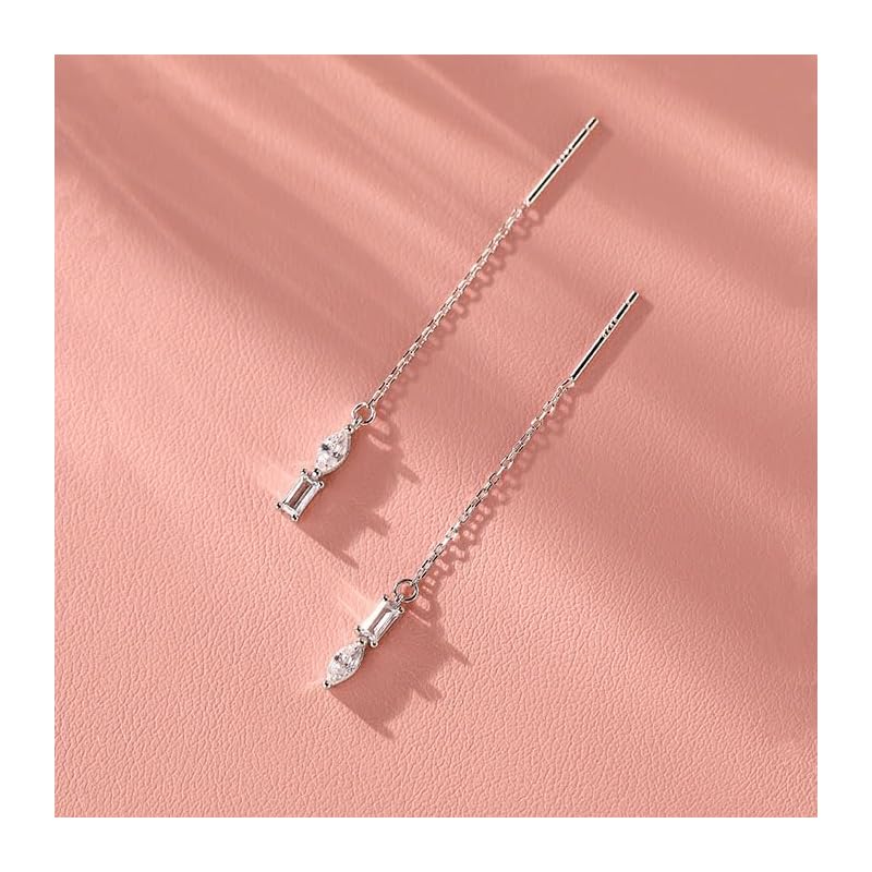 [Glam Jewelry] Chain Earrings Ladies Earrings Compatible with Metal Allergies Silver 925 Zirconia Stylish Simple Present Woman She Cute Popularity