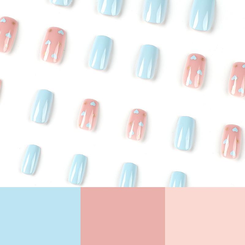 24 шт./компл. быстрые ногти кусок синего цвета любовь золотой горошек накладные наклейки Nials носимые водонепроницаемые маникюрные готовые ногти