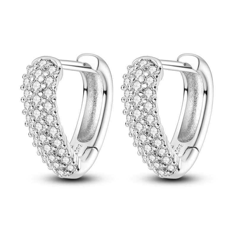 Silvery Heart Shape Earrings 925 Sterling Silver Women Zircon Ear Studs Sparkling Pave Hoop Earring Jewelry Gift