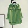 Авокадово-зеленая вельветовая рубашка средней длины, женская весенняя утолщенная куртка с двумя карманами, кардиган