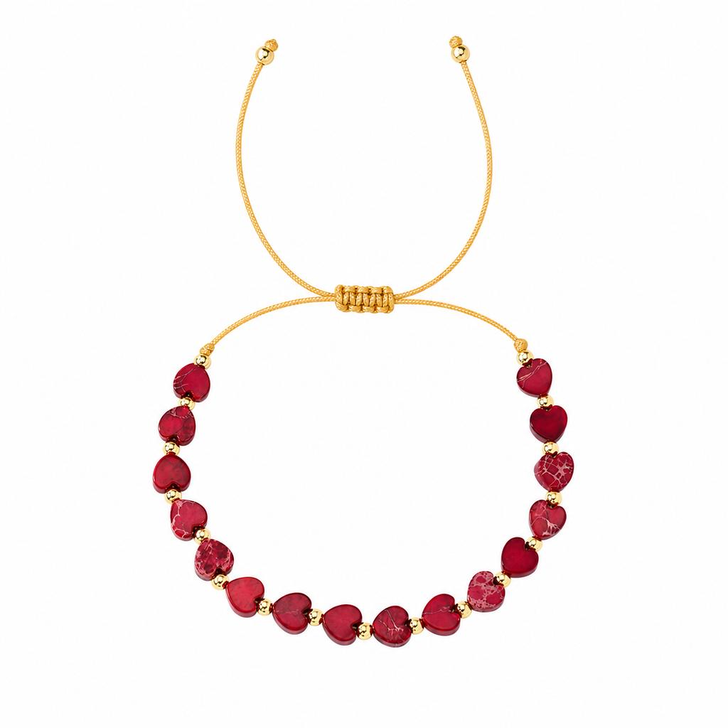 Go2boho Beaded Bracelet with Blue Heart Beads and 18K Gold Plated Ball Spacers, Adjustable Trendy Gift Jewelry