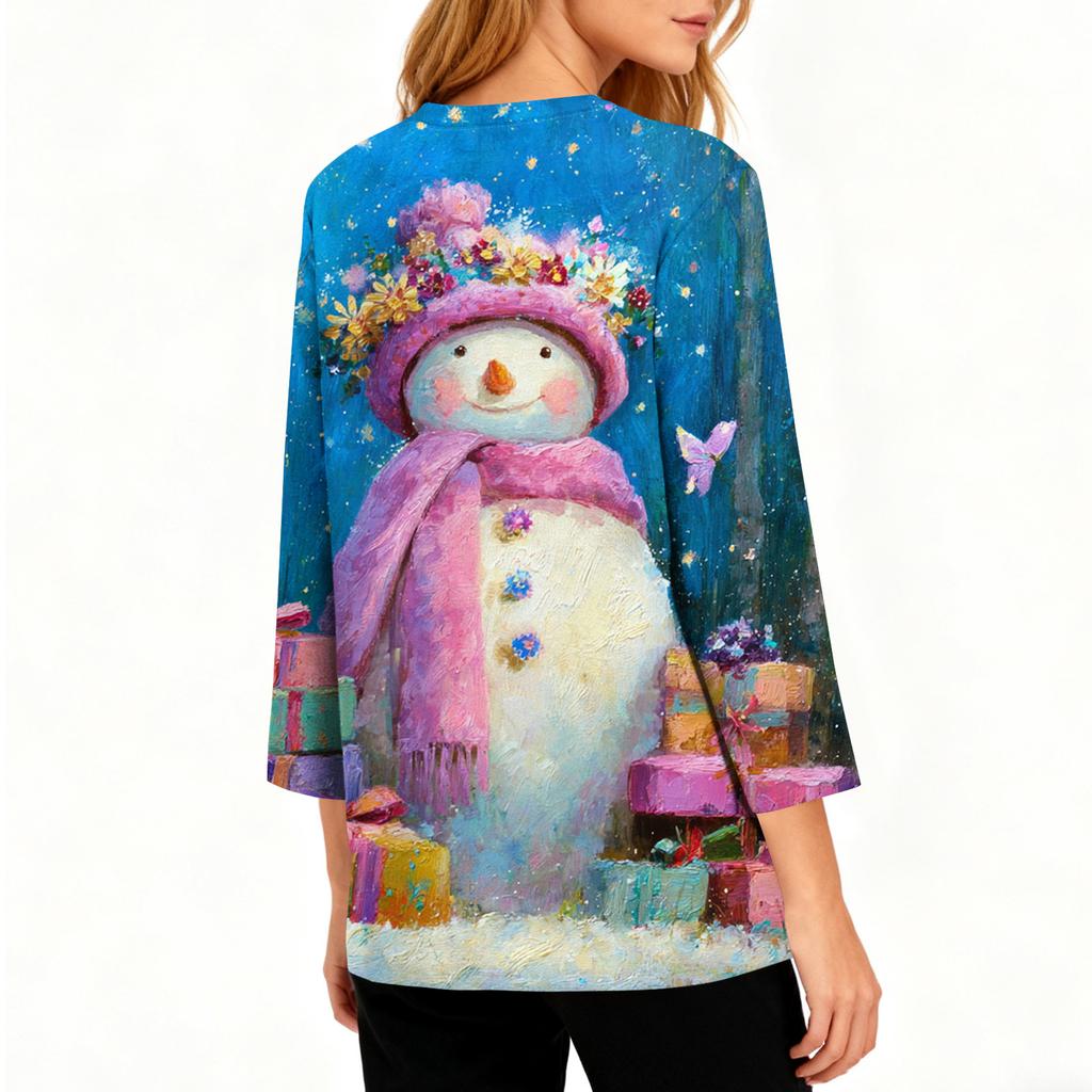 Рубашки с рукавом 3/4 для женщин, футболки с принтом, блузки, повседневные базовые топы больших размеров, пуловеры