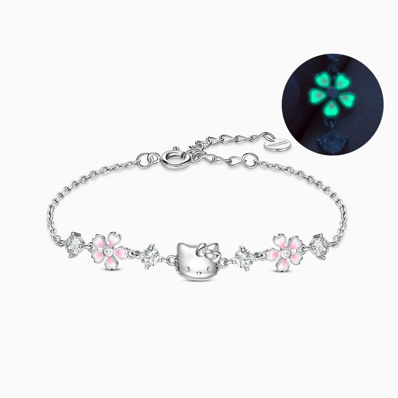 Sanrio [925 Silver | Customized Engraving] / Lucky Four Leaf Clover Light Luxury Runaway Princess Luminous 6028-8 Hello Kitty Bracelet_20241011182818