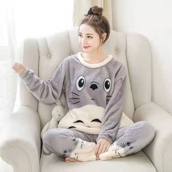 New 2024 Autumn Winter Warm Flannel Women Pijama Sets Thick Coral Velvet Long Sleeve Cute Sleepwear Set Thin Flannel Pajamas Set