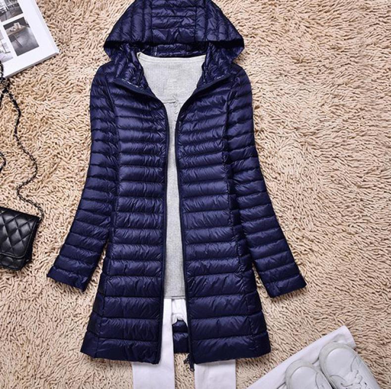 Осенне-зимнее модное длинное пуховое пальто больших размеров для мамы, куртка с капюшоном, однотонная одежда ярких цветов