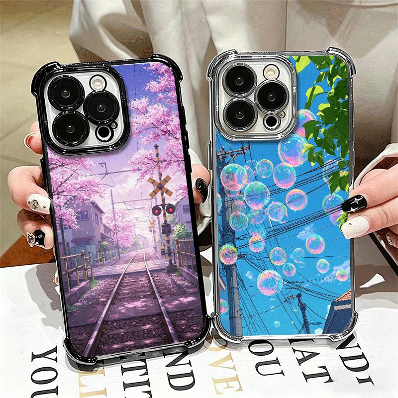 Эстетичный Аниме Пейзаж Покрытие Чехол для Телефона Для Iphone 16 17 Pro Max Air 16E 14 15 Plus 12 13 Mini Противоударный Подушка Безопасности Чехол
