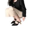 2025 Summer New Temperament Pointed Versatile Metal Buckle Thick Heel Versatile Simple Mature Bag Head High Heel Slippers