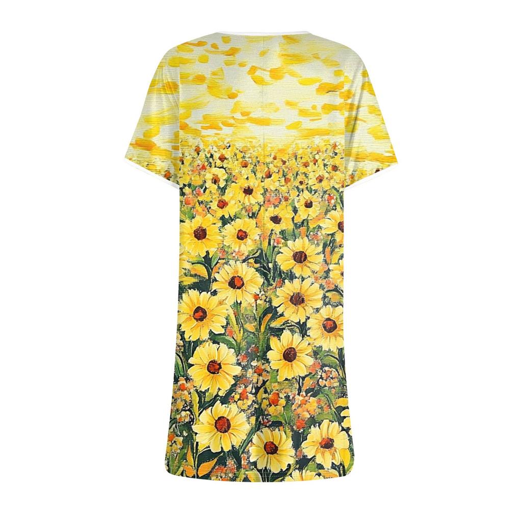 Women's Fashion Casual Floral Print Dress Round Neck Short Sleeves Miniskirt