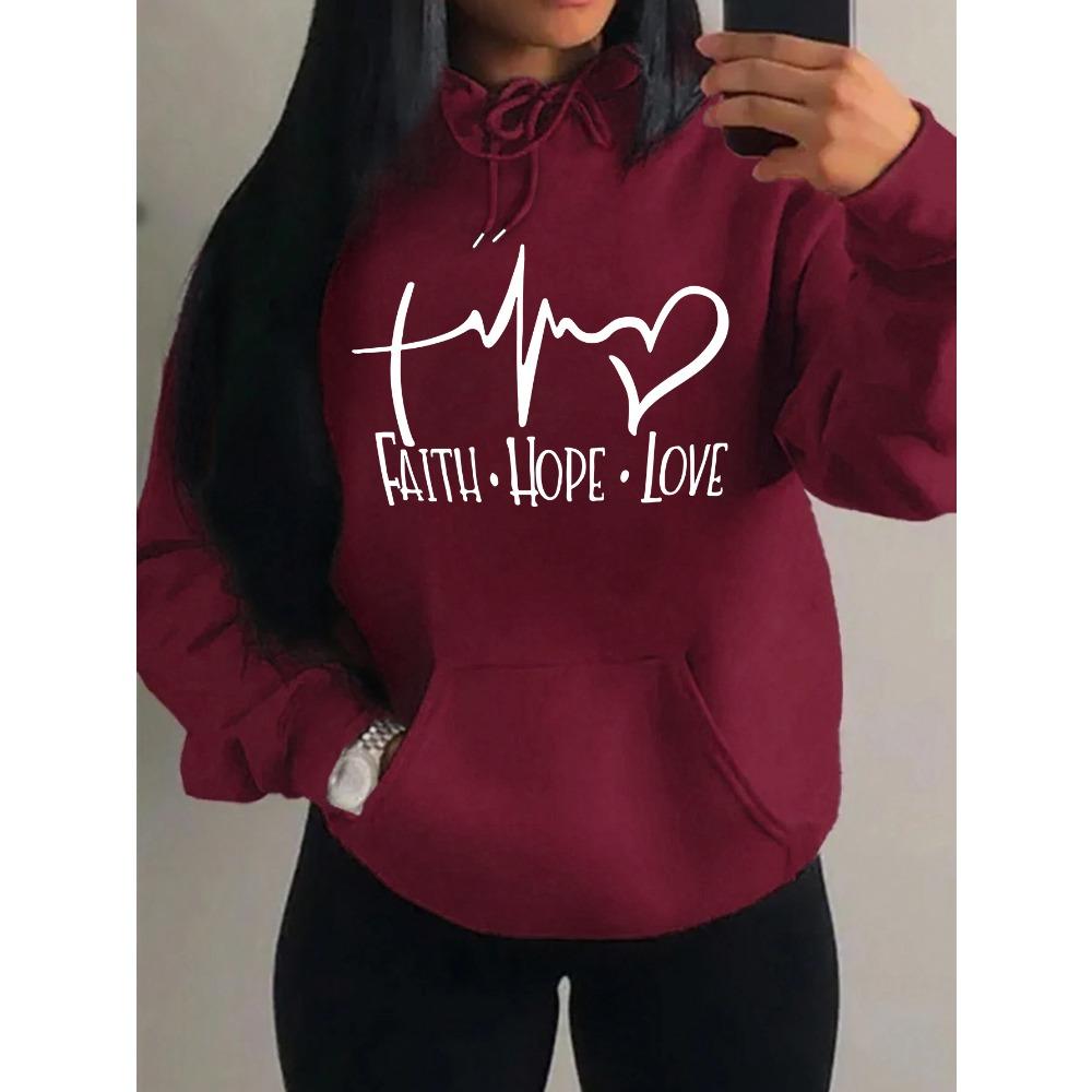 Faith Hope Love Letter Graphic Women Hoody Street Casual Loose Hoodies Autumn Fleece Pullover O-Neck Clothing Female