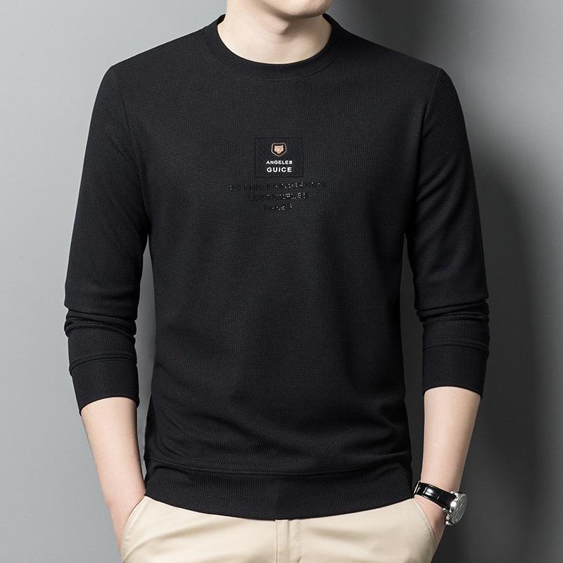 Весенняя футболка с длинными рукавами, мужская футболка с круглым вырезом, повседневная вафельная футболка для мужчин для молодежи и среднего возраста