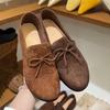 Версия из коровьей кожи~ Корейская версия туфель-лодочек из натуральной кожи с круглым носком и плоской подошвой, женские ретро замшевые туфли Брок с бантом, женский тренд