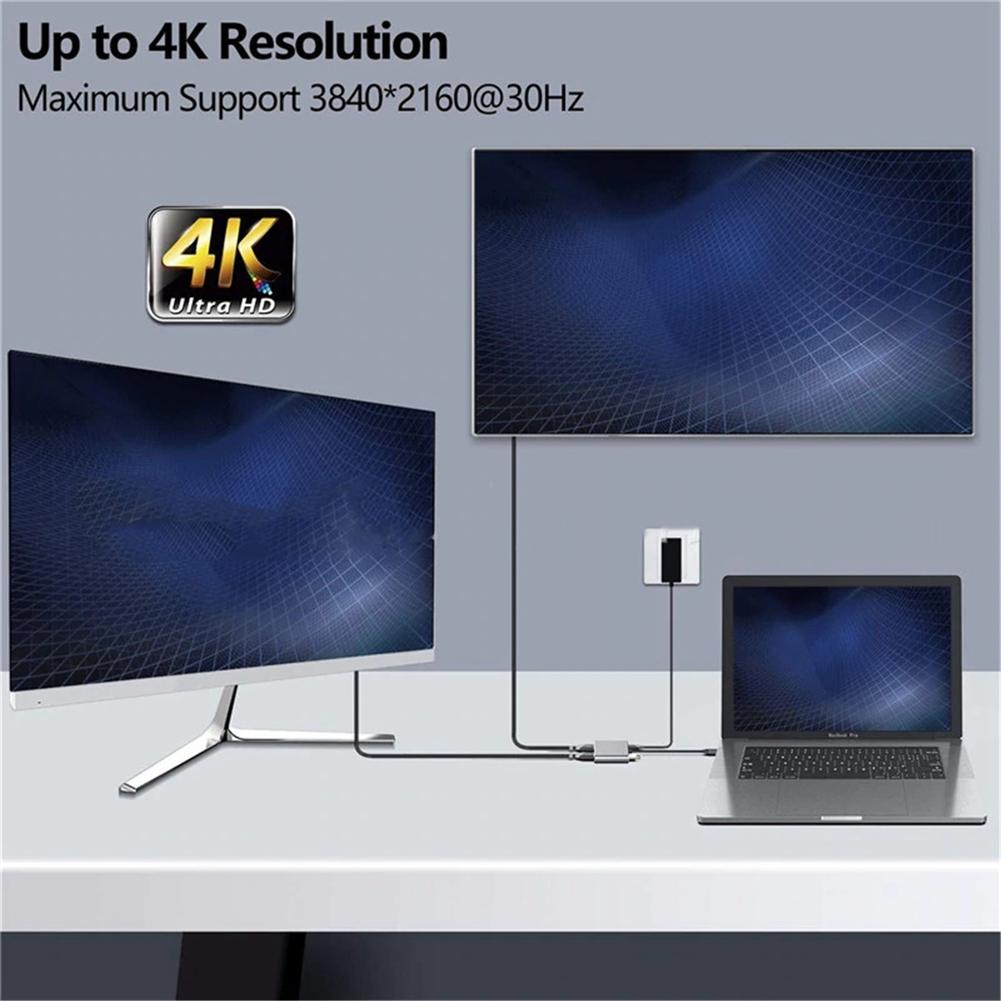 USB Type C Hub to Dual 4K HD HDMI USB 3.0 PD Порт зарядки Адаптер док-станции USB-C Поддержка двухэкранного дисплея для MacBook