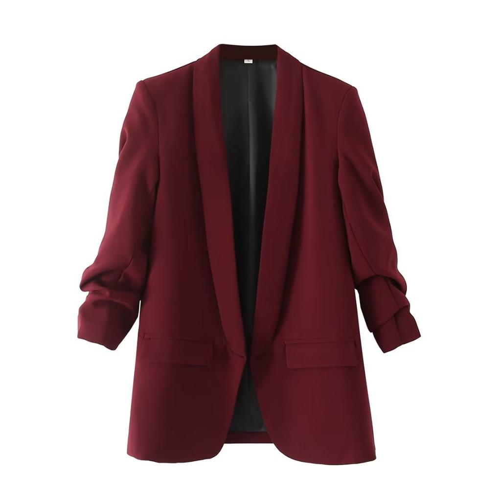 Spring and Autumn Commuter Urban Leisure Versatile Candy Women's Pleated Sleeve Blazer
