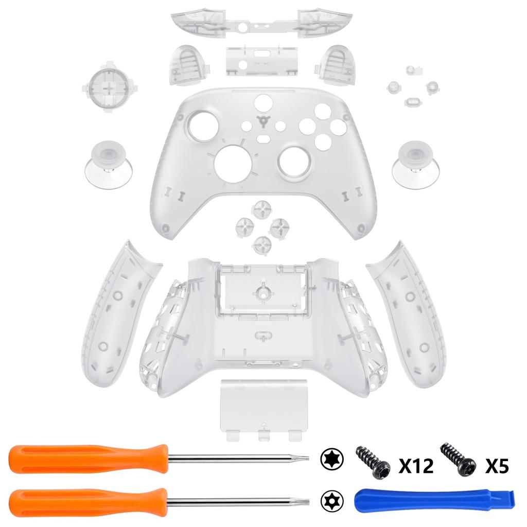 eXtremeRate Full Shell Button Set for Xbox Series X S Clear Replacement Side Rail Grip Front Backplate Cover for Xbox Core Wireless Controller