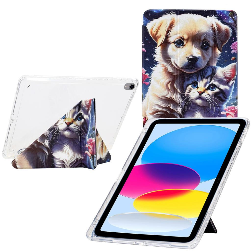 For iPad (2025)/10.9 (2022) Case Y-Fold Stand Pattern Print Leather+Clear Acrylic Tablet Cover with Pencil Holder