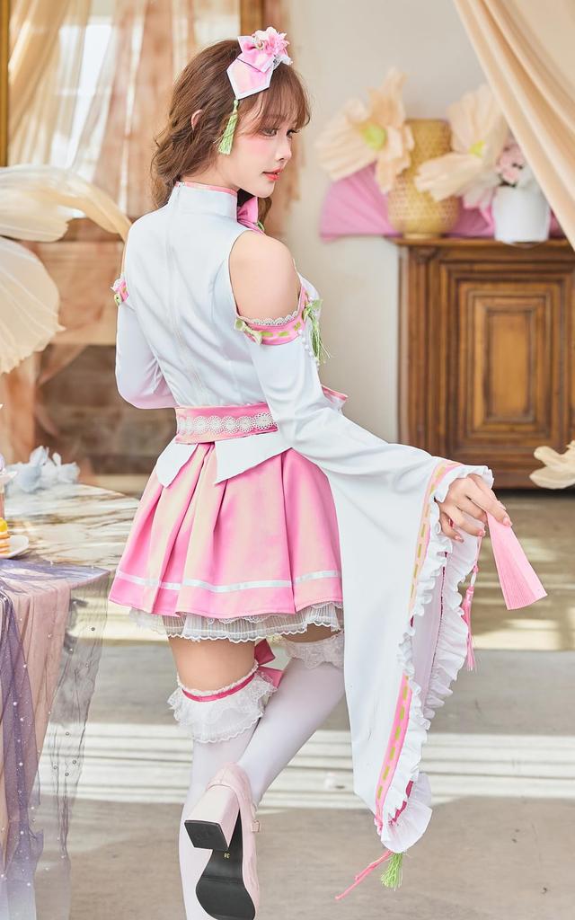 Косплей Фестиваль Хинамацури Куклы Розовый Белый Лента Расклешенные Рукава Костюм Маскировка Мари Мун 8 Предметов Набор s10227 x [Malymoon] Куклы (Белый розовый)