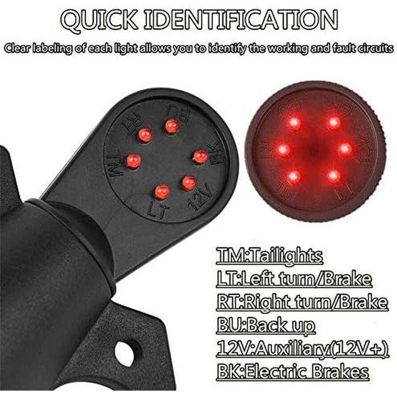 US RV Camper 7 Pin Connector Tester Trailer Truck 12V Black Turn Brake Light Circuit Signal Tester RV Plug Car Accessories