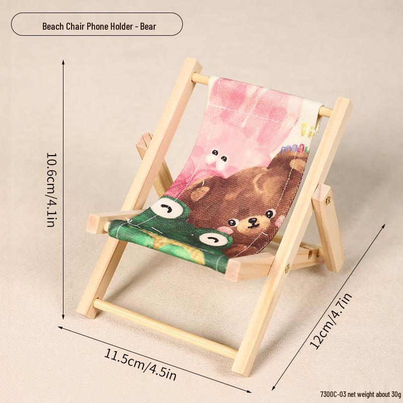 Foldable Wooden Beach Chair Phone Holder: Creative, Lazy Person Photo Stand & Desktop Ornament