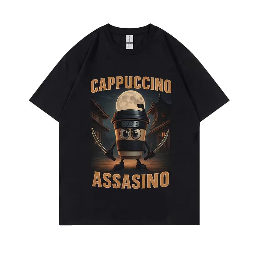 Итальянская футболка Brainrot Cappuccino Assasino Funny Meme унисекс повседневная юмористическая футболка большого размера для мужчин и женщин винтажная хлопковая футболка