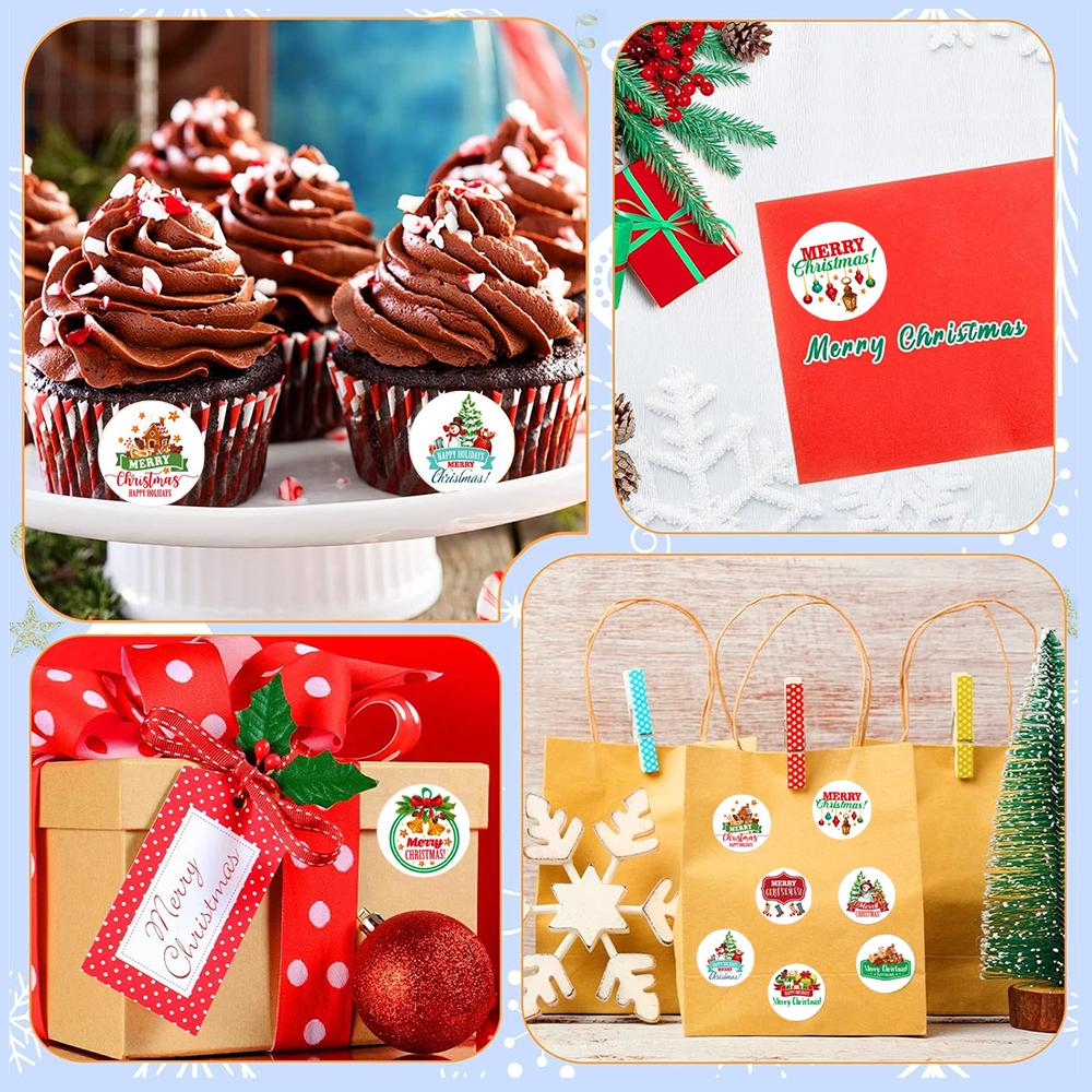 2roll 1000pcs Merry Christmas Stickers Gift Label Stickers Blessing Tags DIY Gift Wrapping Decorat Sealing Decal Christmas Decor