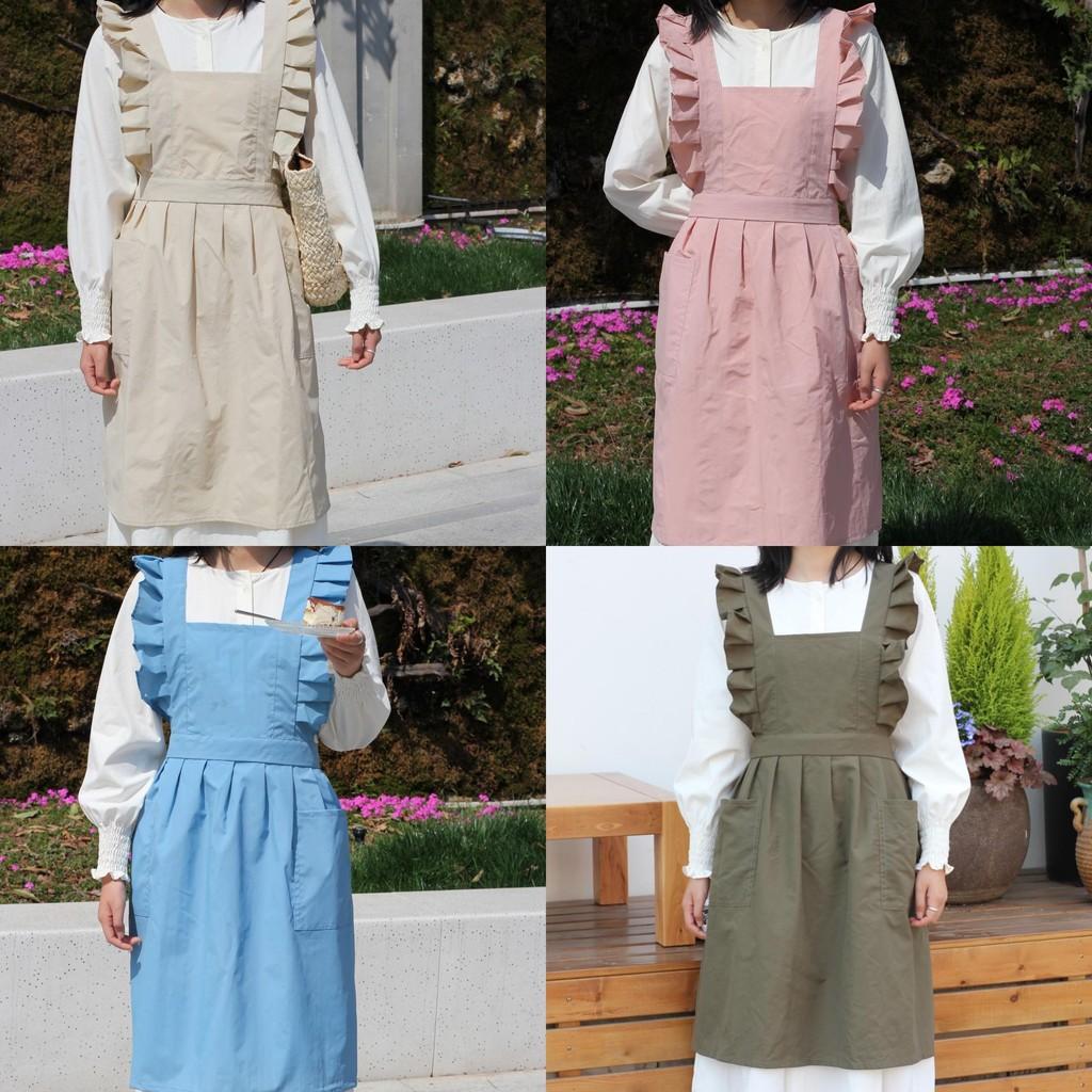 Ruffled Crossback Apron For Baking And Cooking With Waterproof Cotton Material