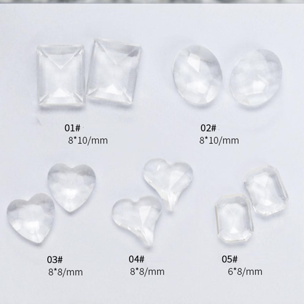 10 Pieces Nail Art Charms Heart Nail Rhinestones Rectangular Crystal Nail Gems Nail Art Decorations for Acrylic Nails