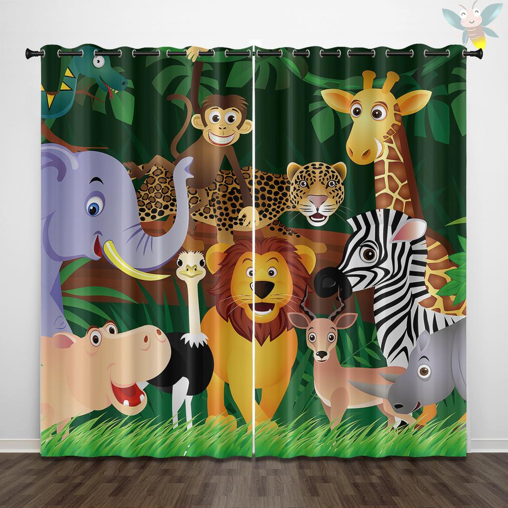 2 шт. штор с принтом в виде льва, слона, обезьяны, жирафа, украшенных мультяшными животными для спальни и гостиной