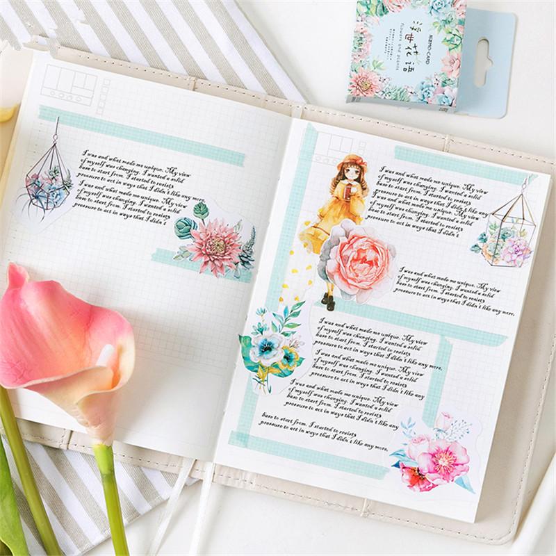 46 шт./уп. Каваи Японский Декорасьон Наклейки Цветы Скрапбукинг Хлопья Журнал Милый Дневник Канцелярские товары Школьные принадлежности