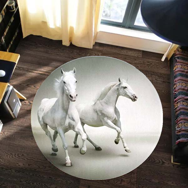 Круглый ковер с 3D огненной лошадью, круглые коврики с животным принтом, черный коврик для гостиной, компьютерного стола и стула, напольный коврик, коврик для прикроватной тумбочки
