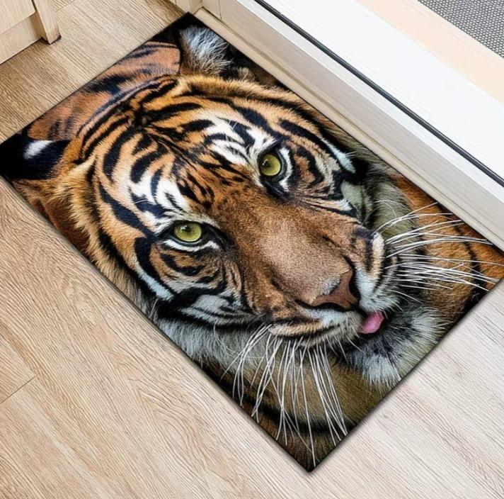 3D Tiger Print Area Rug Pattern Floor Carpet Non Slip Washable Mat Cool Wildlife Decor Rug For Living Room Bedroom Indoor Home