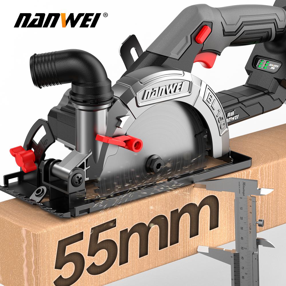 NANWEI Электрическая дисковая пила 6", бесщеточная, 21 В, регулируемый угол, 6800 об/мин