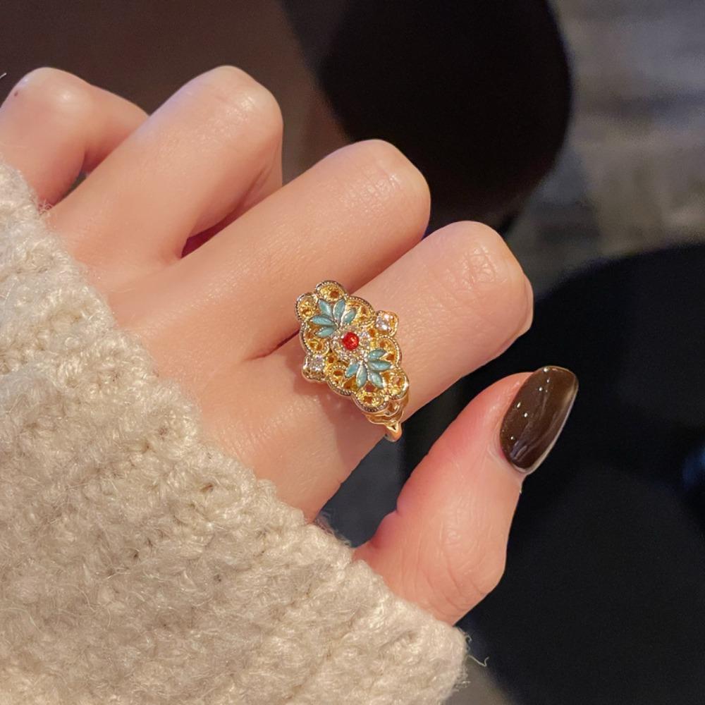 Винтажные открытые кольца в форме тыквы, кольца с цветком в китайском стиле, уникальные эмалевые кольца для пальцев, ципао