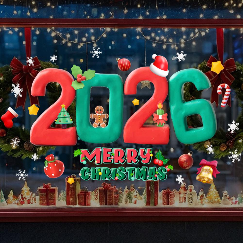 Christmas Glass Stickers 2026 Number Blessings Electrostatic Design Waterproof New Year Decal Festive Decoration