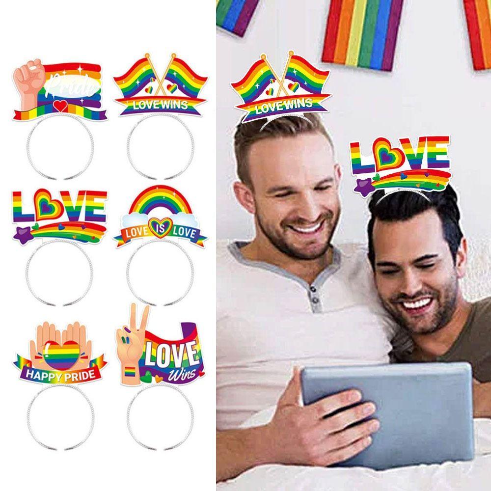 6pcs Seven-color Rainbow Striped Hair Hoop Rainbow Festival Pride Month Hair Bands  Holiday