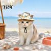 Breathable Pet Sunshade Cat Beach Hat, Summer Cap with Ear Holes, Adjustable Sun Hat for Hiking Small Dogs Cats Outdoor Protection Activities