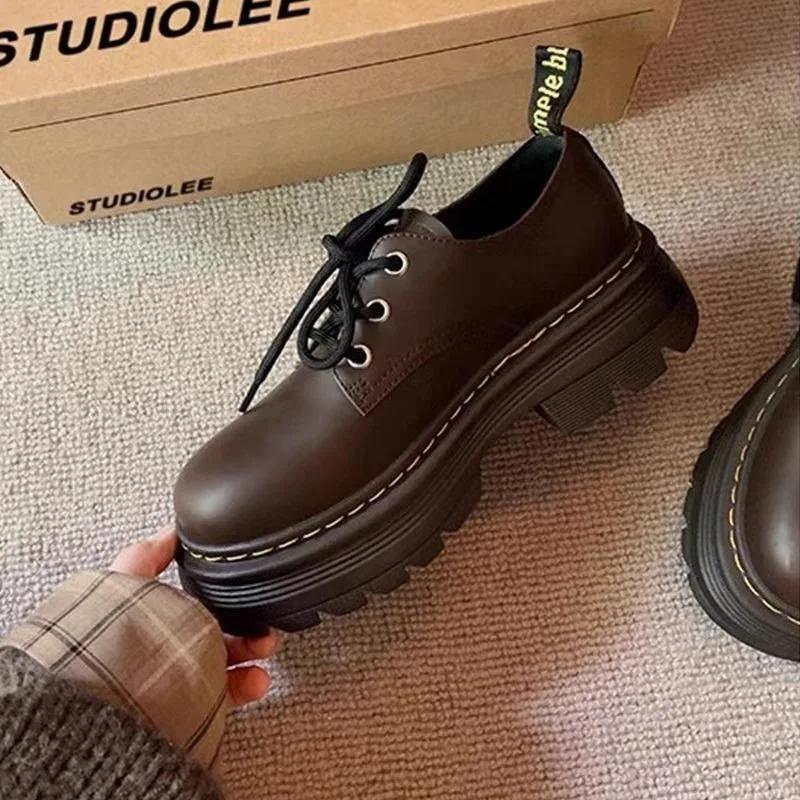 Женская обувь Брендовые женские туфли на шнуровке спереди, модные туфли на высоком каблуке с круглым носком для офиса и карьеры, однотонные туфли на платформе и каблуке