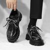 Кожаная обувь весна черная business casual шафер толстая подошва увеличивающая рост нишевый дизайн большой нос свадебные туфли для жениха
