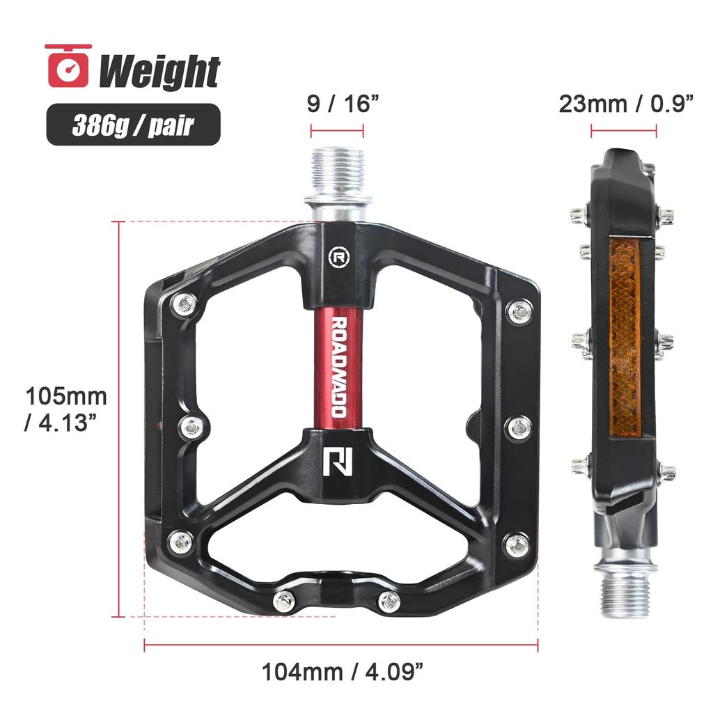 ROADNADO плоские педали велосипедные педали дюймовые педали из алюминия с ЧПУ легкие педали с отражателями для горных велосипедов MTB BMX шоссейные велосипеды 9/16 с противоскользящим покрытием,
